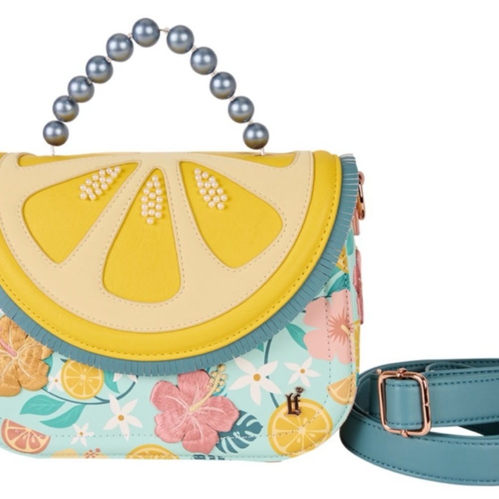 Yellow Lemon Slice Floral Top-Handle Crossbody Bag